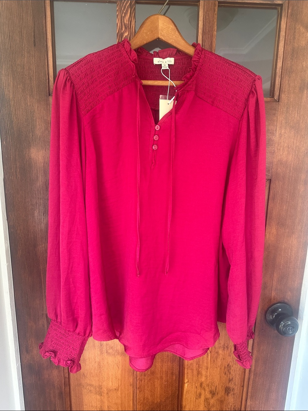 Alex & Lili Smocked Boho Blouse Magenta Pink Size XL NWT